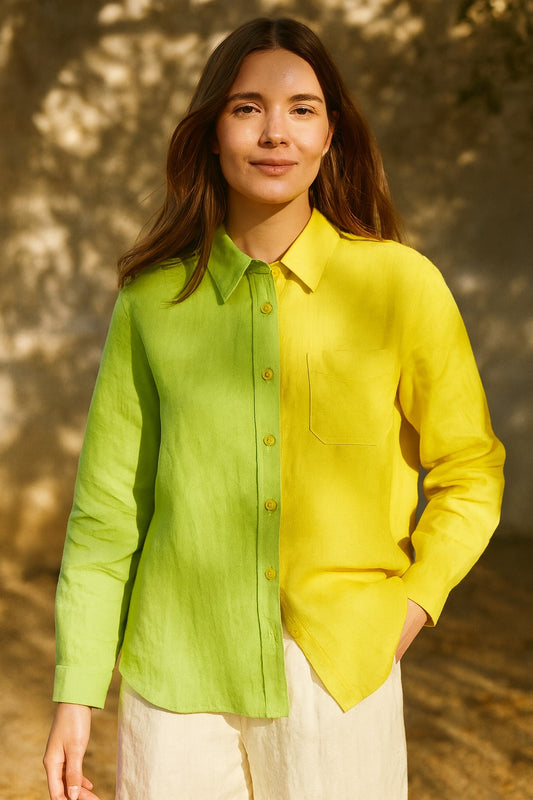 liza bicolor linen & cotton shirt