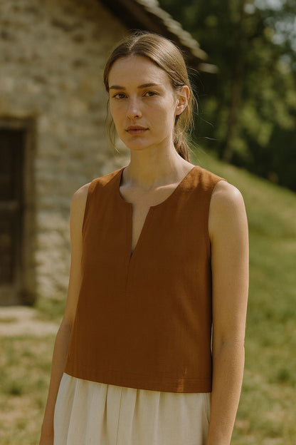 samantha blockprint sleeveless v-neck top