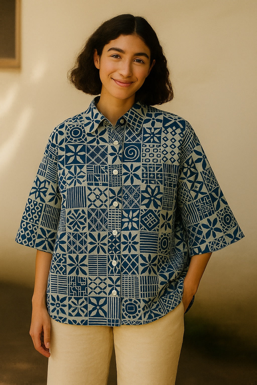 bonnie oversized blockprint shirt