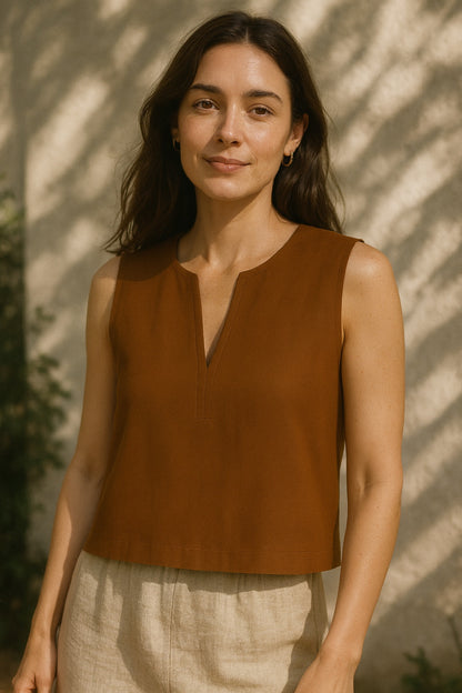 samantha blockprint sleeveless v-neck top