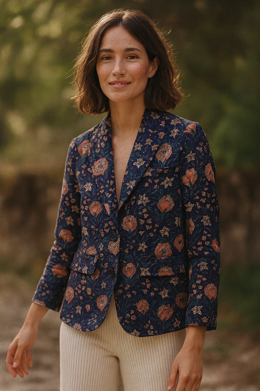 sofia blockprint cotton blazer
